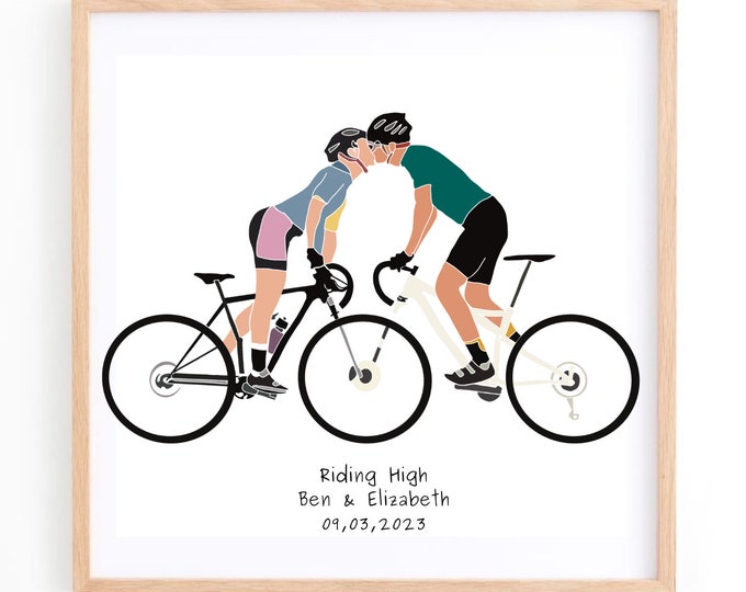 Road Cycling Couples Art Picture Gift | Love Bikes Custom Cyclist Gifts | Personalised Quote Art Print Artwork | Wedding Anniversary Present