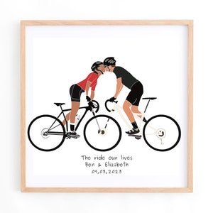 Parejas personalizadas aman las bicicletas Ciclista de carretera Impresión de arte Ciclistas personalizados presentes, Ciclo romántico Aniversario de boda Compromiso UCI Obra de arte