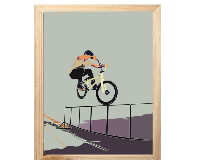 Live life on the edge - Extreme Tricks Illustration - BMX Home Decor - Edgy, Modern Sport Bike Art Print - Stunt Bikes Artwork Picture