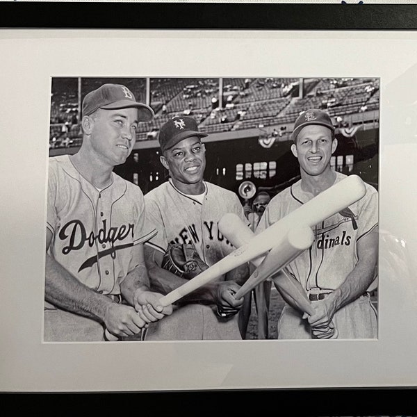 New 8 x 10 Framed and Matted photo of the Giants Willie Mays-St. Louis Cardinals Stan Musial and the Brooklyn Dodgers Duke Snyder