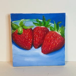 Strawberries Mini Original Oil Painting on Canvas