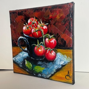 Still life with tomatoes - original oil painting on canvas image 4