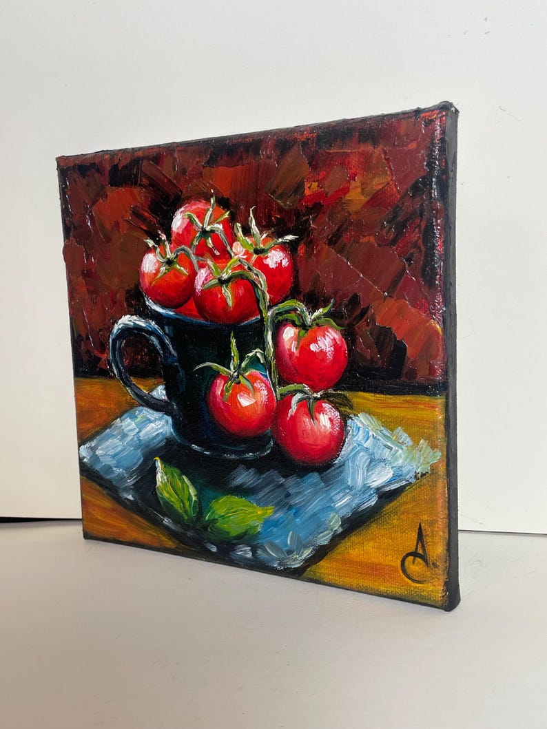 Still life with tomatoes - original oil painting on canvas image 4