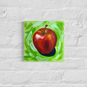 Pomme rouge - Peinture acrylique originale sur panneau entoilé