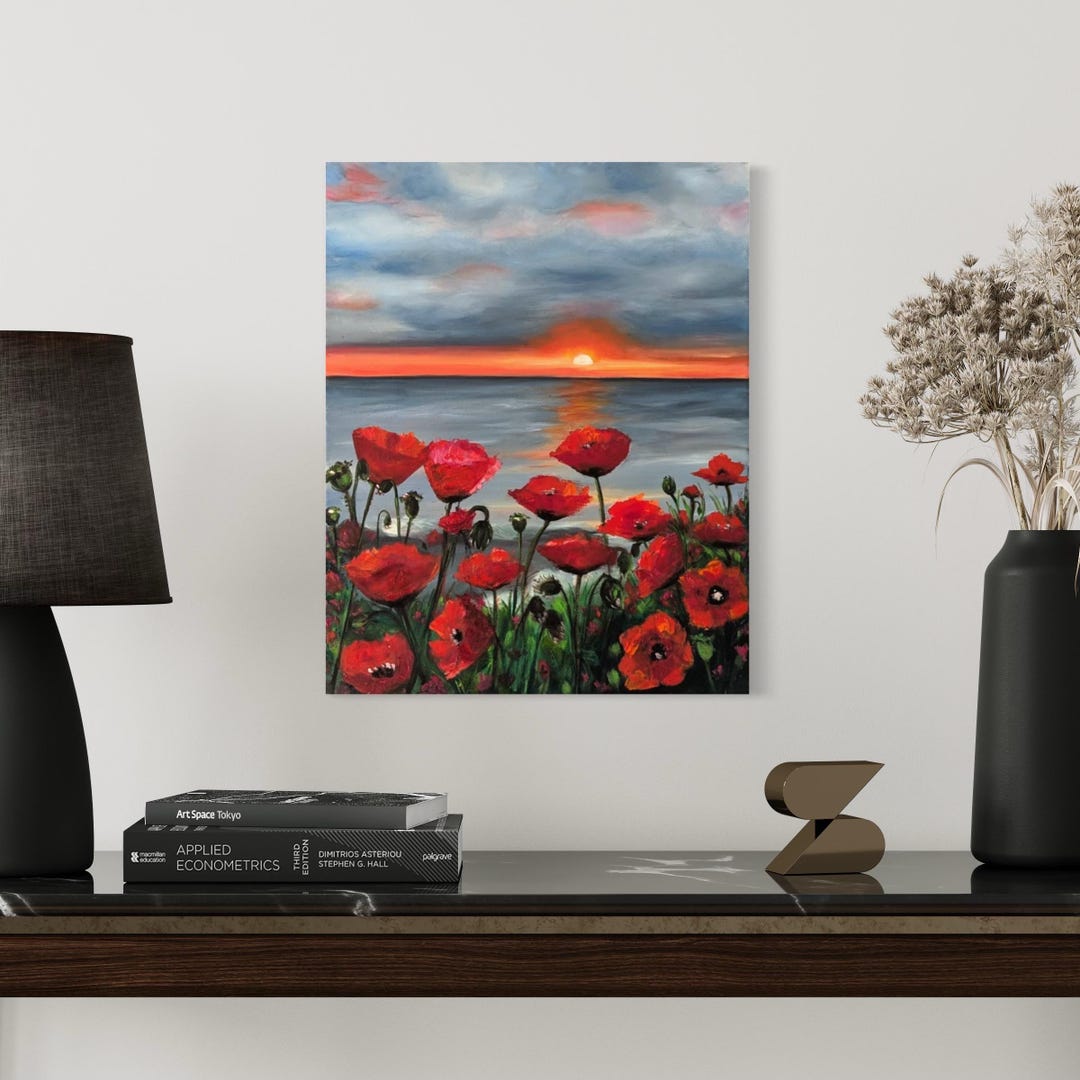 Poppy Field at Sunset - Original Oil Painting on Canvas - Etsy