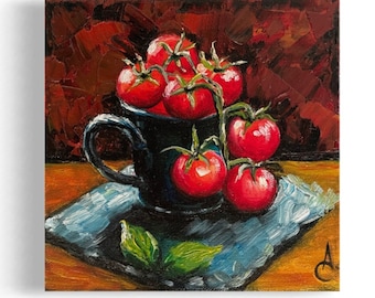 Still life with tomatoes - original oil painting on canvas