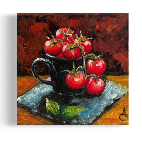 Stillleben mit Tomaten - Original Ölgemälde auf Leinwand