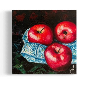 Apples - Original oil painting on canvas, 20 cm
