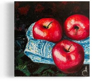 Apples - Original oil painting on canvas, 20 cm