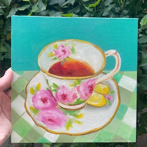 Teacup - Original oil painting on cardboard