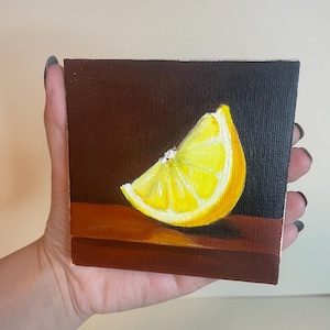 Lemon slice - mini oil painting on canvas
