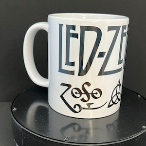 Led Zeppelin Coffee Mug, in White. Led Zep fan. Classic rock music.
