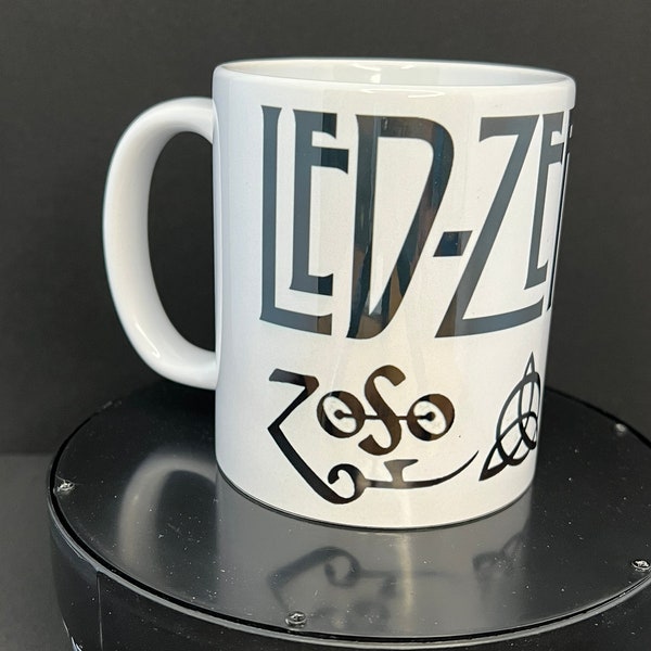 Led Zeppelin Coffee Mug, Led Zeppelin logo, Led Zep music, classic rock music.