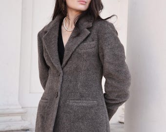 Mocha Mohair Wool Blazer for Women | Fitted Tailored Jacket