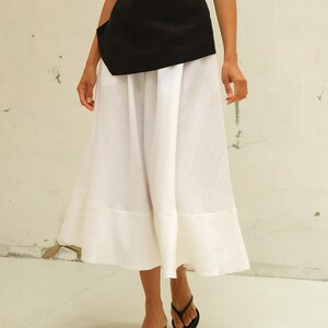 Linen Maxi Skirt for Women – A-Line Silhouette with Pleats, Curved Hem & Elastic Back Waist