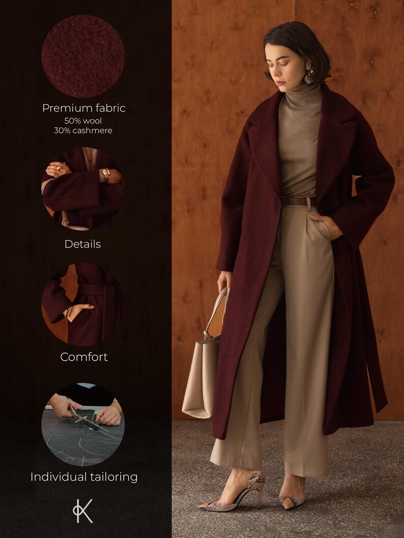 Winter Burgundy Woolen Coat main image 0
