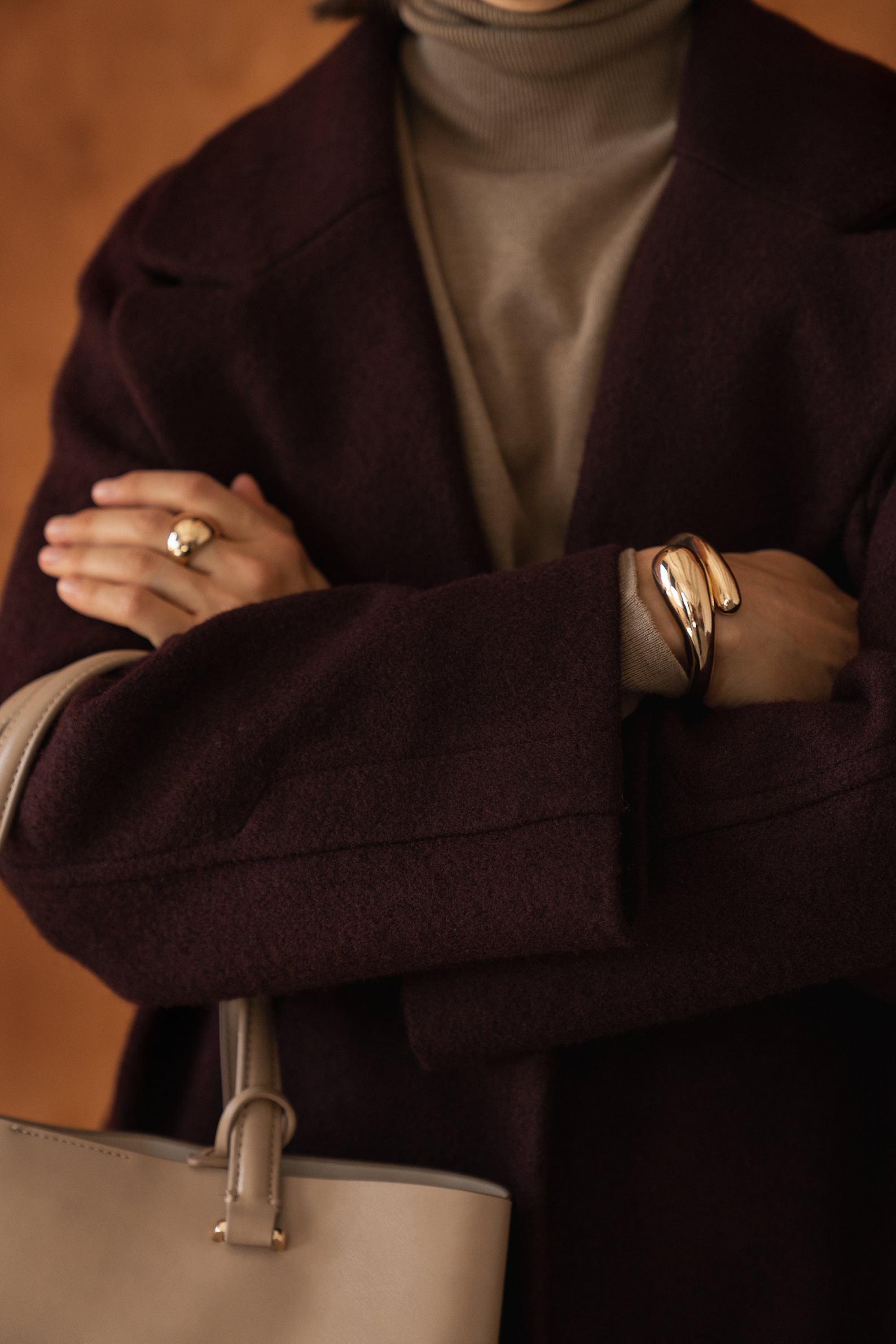 Women Burgundy Woolen Double Breasted Coat