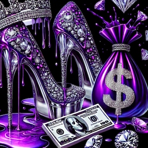 Bella in viola, Borsa per soldi, Viola, Sfacciata, Belle donne nere in piedi per lavoro