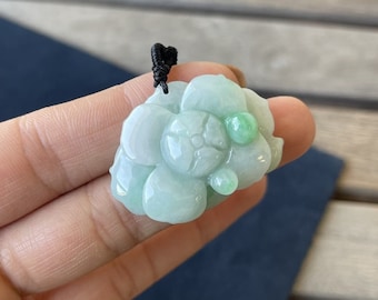 本物の白翡翠の花のネックレス、花の蓮のペンダント、手作りの幸運の