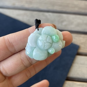 100% Natural untreated Jadeite Jade Carved Flower Necklace pendant, Green Plant Floral Pendant, bubble flower