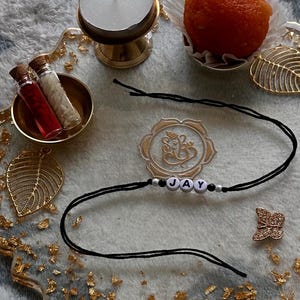 Custom Name Rakhi with White Acrylic Beads | Personalized Rakhi for Brother | Minimal Raksha Bandhan Rakhi | Modern Handmade Rakhi