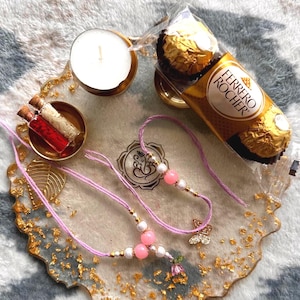 Bhai Bhabhi Rakhi Set with Pink Beads, Couple Rakhi Set, Raksha Bandhan Gift, Designer Lumba Rakhi, Traditional Indian Rakhi,For him and her