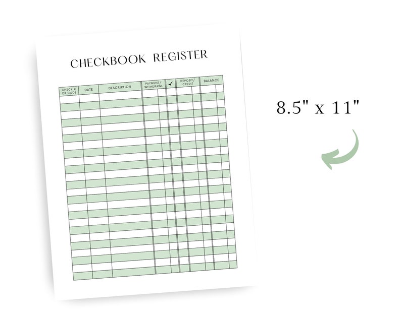 Printable Checkbook Register: Minimalist Transaction Tracker (instant ...