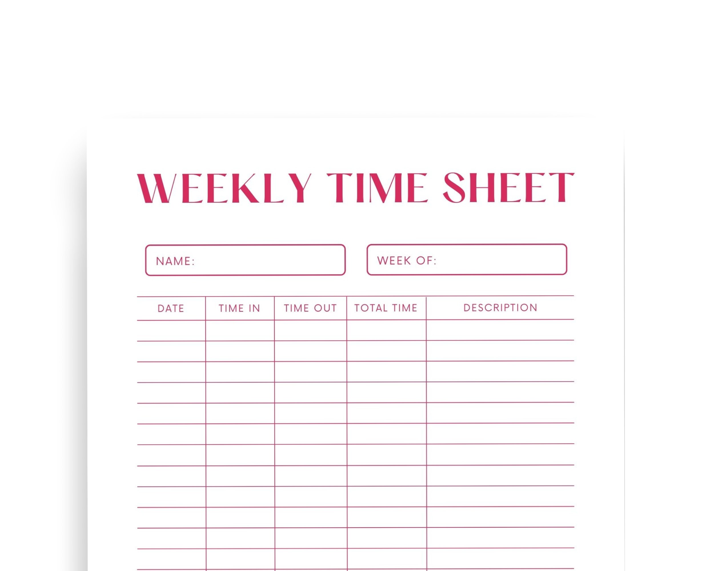 Weekly Time Sheet | Minimalist Time Sheet | Printable | Instant ...