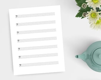 Blank Sheet Music | Printable Staff Paper | Bass Clef Staff Paper | Manuscript Paper | Instant Download