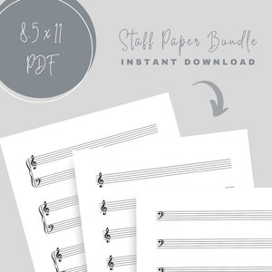 Blank Sheet Music Bundle | Staff Paper Bundle | Manuscript Paper | Grand Staff, Treble Clef, Bass Clef | Instant Download | Printable