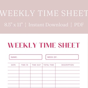 Weekly Time Sheet | Minimalist Time Sheet | Printable | Instant ...