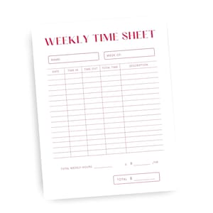 Weekly Time Sheet | Minimalist Time Sheet | Printable | Instant ...