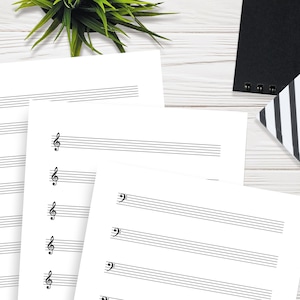 Blank Sheet Music Bundle | Staff Paper | Printable | Manuscript Paper | Instant Download | Grand Staff, Treble Clef, Bass Clef