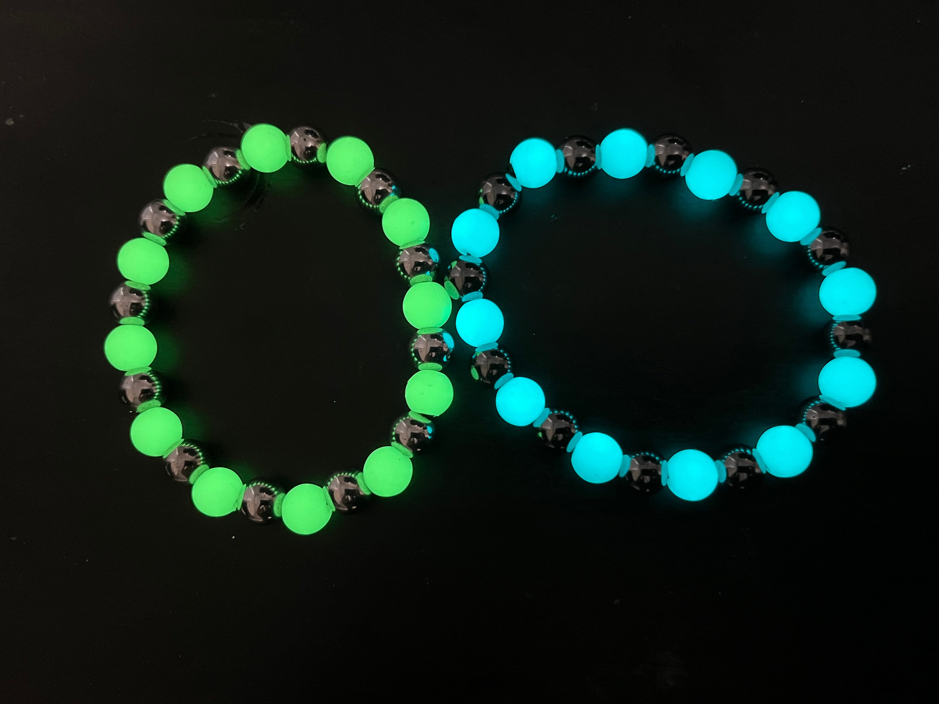Glow in the Dark Navy Blue, Teal, and White Rubber Band Bracelet