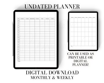 Undated Planner Printable | Digital Download | Monthly, Weekly