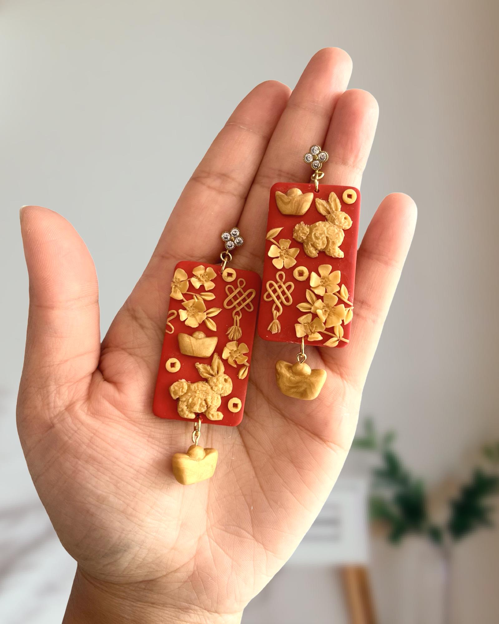 70s Vintage coin × beards chinese character design earrings