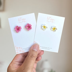 Hawaiian Tropical Flower Studs | Handmade, Polymer Clay, White Yellow Plumeria, Pink Hibiscus, Orange Hibiscus, Yellow Puakenikeni