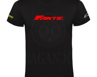 T-shirt noir Fant, pour homme ou femme, avec logos personnalisés du monde automobile. Nom personnalisé au dos au choix.