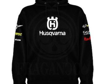 Sweat Husqvar avec ou sans capuche et avec ou sans sac kangourou avec logos personnalisés du monde automobile. Nom personnalisé à choisir.