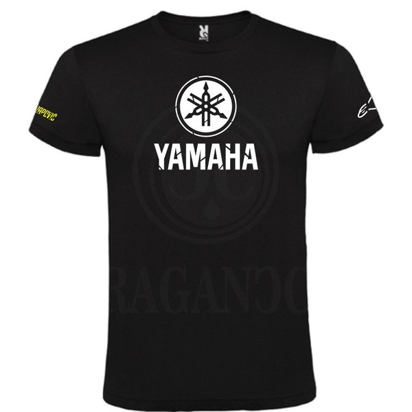 Yama zwart t-shirt voor heren of dames, met gepersonaliseerde logo's uit de motorwereld. Gepersonaliseerde naam op de achterkant om uit te kiezen.