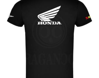 Camiseta negra Hon para hombre o mujer, con logos personalizados del mundo motor.  Nombre personalizado en hombro a elegir