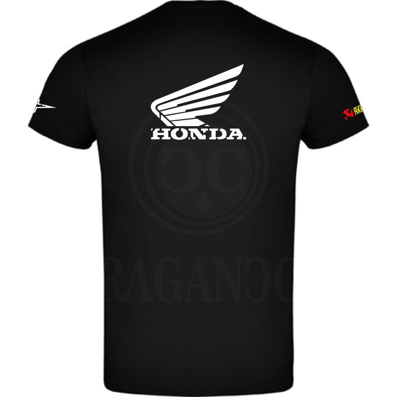 Camiseta negra Hon para hombre o mujer, con logos personalizados del mundo motor. Nombre personalizado en hombro a elegir imagen 1