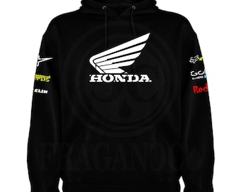 Hon-Sweatshirt mit oder ohne Kapuze und mit oder ohne Kängurutasche mit personalisierten Logos aus der Motorwelt. Benutzerdefinierter Name zur Auswahl.