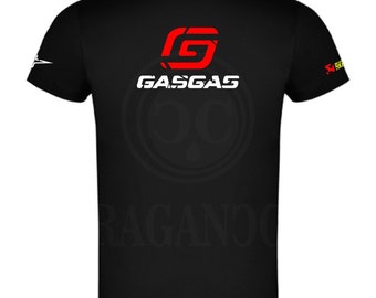 Camiseta negra Gas, para hombre o mujer, con logos del mundo motor. Nombre personalizado en hombro a elegir.