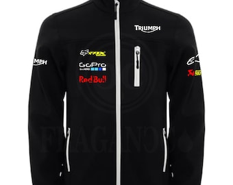 Chaqueta cortavientos softshell Trium, con logos motor para moteros. Personalizada con vinilo textil de 1ra calidad.