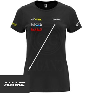 Camiseta negra Hon para hombre o mujer, con logos personalizados del mundo motor. Nombre personalizado en hombro a elegir imagen 7