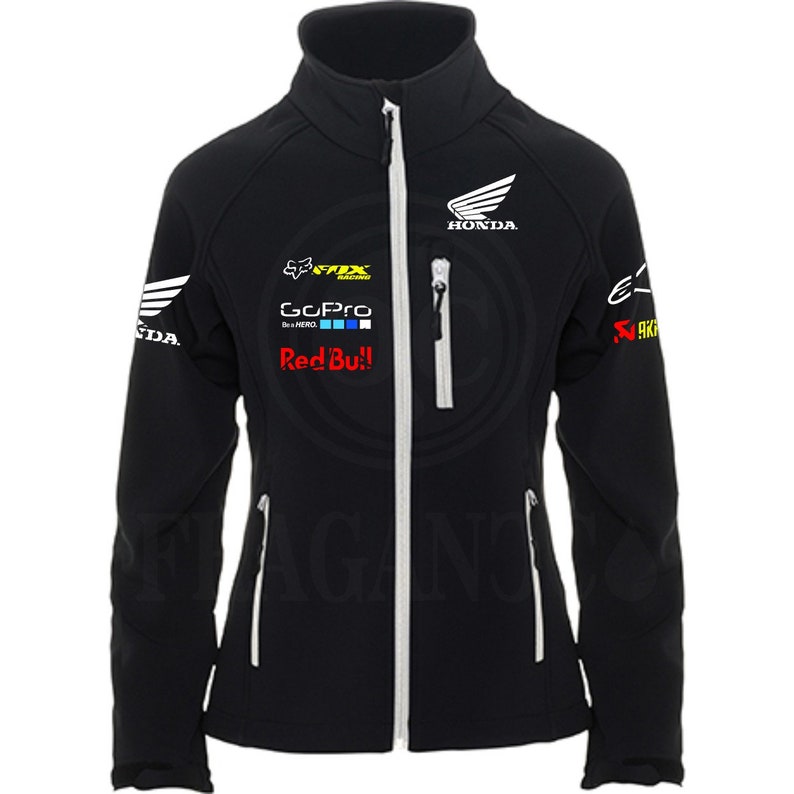 Hon softshell windbreaker jacket with motor logos for bikers. Personalized with 1st quality textile vinyl. image 6