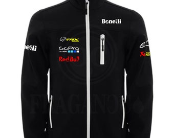 Chaqueta cortavientos softshell Benel con logos motor para moteros. Personalizada con vinilo textil de 1ra calidad.