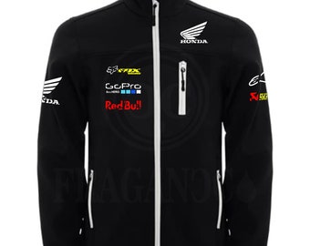 Hon softshell windbreaker jacket with motor logos for bikers. Personalized with 1st quality textile vinyl.