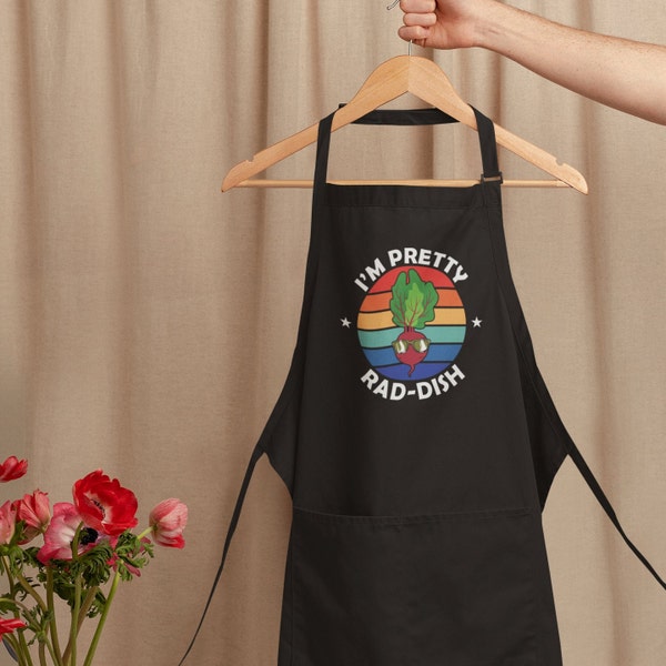 Vegan Apron I'm Pretty Radish Cotton Apron, Adults Graphic Print Cooking Aprons, Plant Based Vegetarian Chef Cooking Gift For Men And Women